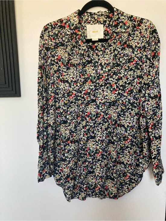 Anthropologie Tops - Maeve Anthropologie Black Floral V-Neck Long-Sleeve Blouse with Multicolor Print